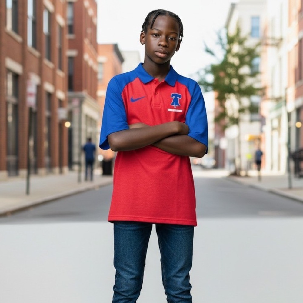 Nike Philadelphia Phillies MLB Polo Shirt Mens Med Red Blue Dri-FIT Liberty Bell